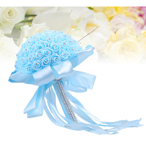 Ramo De Boda De Rosas Artificiales Azules Con Detalles De Cr