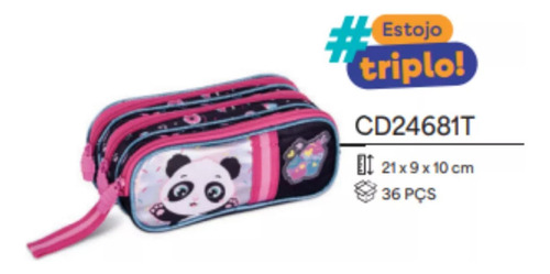 Estojo Infantil Triplo Pandinha Feminino Escolar - Clio