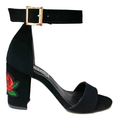 Zapatilla Negra Gamuza Detalle De Flor Cuotas sin inter s