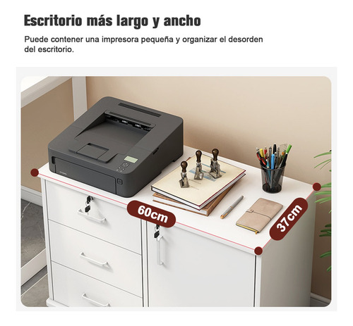 Archivero Madera 3 Cajones Para Oficina Con Llave 4 Ruedas Blanco