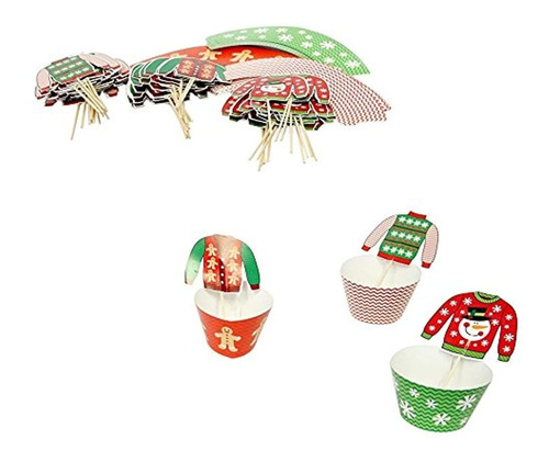 Ugly Christmas Sweater Cupcake Wrappers With Picks Rinde 50