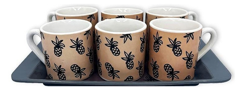 Jogo Xícaras De Café Coffee 85 Ml 6 Peças Com Bandeja