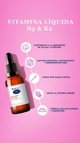 Imagen 4 de 9 de Biocare Nutrisorb Vitamina D3 K2 Salud Osea Metabolismo