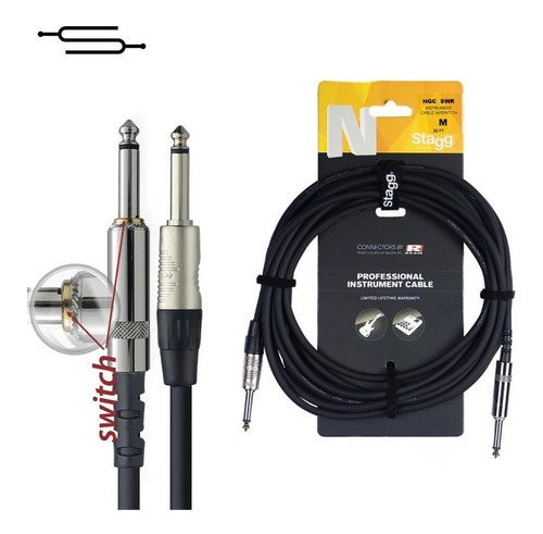 Cable Plug 3 Metros Con Swich Neutrik Guitarra Stagg Ngc3swr