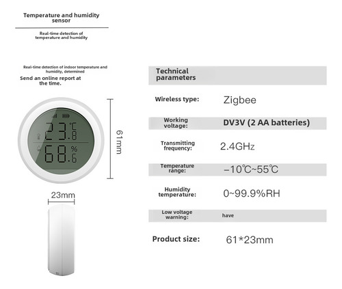 Sensor De Temperatura Y Humedad Zigbee (sin Pantalla) - Inte