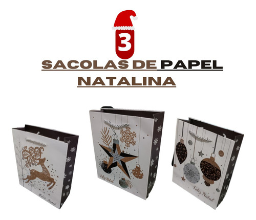 3 Sacolas De Papel Natalina