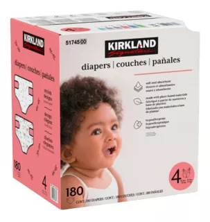 180 Pañales Hipoalergénicos Unisex Etapa 4, Kirkland