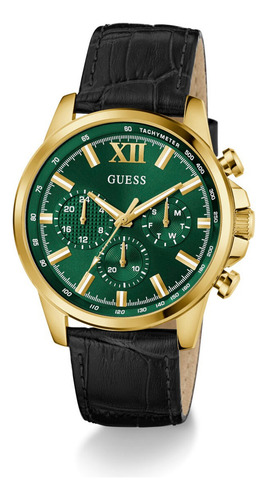 Reloj Guess Negro Verde Hiombre Walker Bisel Dorado