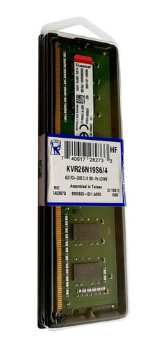 Memoria Ram Valueram 4gb 1x4gb Kingston Kvr26n19s6/4