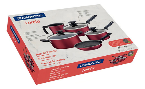 Bateria De Cocina 5 Piezas Loreto Roja Tramontina Rojo