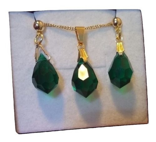 Conjunto De Cristal Emerald Folheada Ouro 18k