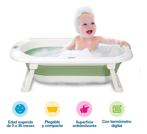 Tina De Baño Para Bebe Plegable Con Termometro Integrado