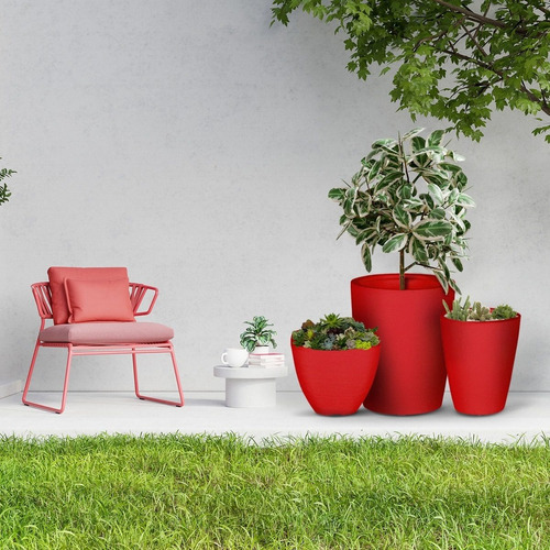 Kit 3 Vaso Polietileno Variados Planta Decoração Jardim Cd40 Cor Vermelho