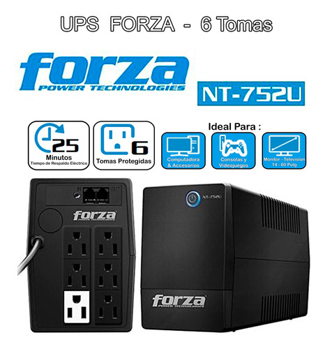 Ups Forza 750va - 375w - 6 Tomas - Respaldo 25min -protector