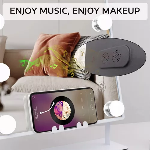  Fenair Espejo de tocador con luces y altavoz Bluetooth  Hollywood soporte respuesta llamada, pantalla táctil, 3 modos de color,  mesa 15 bombillas regulables : Belleza y Cuidado Personal