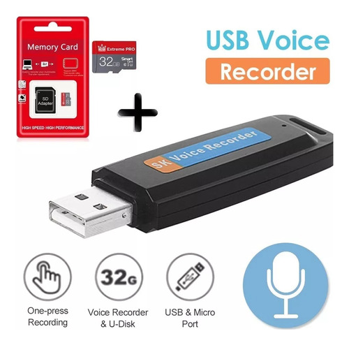 Mini Grabadora De Audio Digital Usb Tarjeta Micro Espia 32g