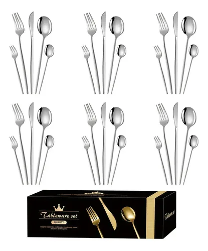 Conjunto Talheres Garfo Faca Colher Aço Luxo Inox Faqueiros Prateado 30 Pcs.