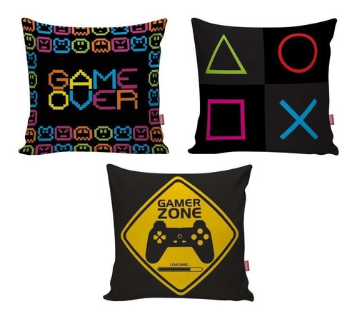  Kit 3 Almofada Jogo Game Zone Gamer Over Enchimento 