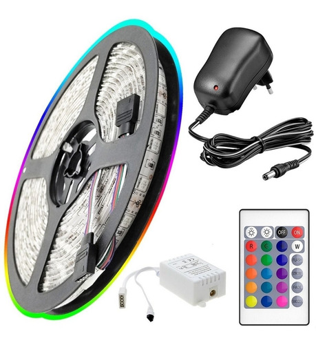 Cinta Tira 300 Led 5m Rgb Control + Transformador Siliconada