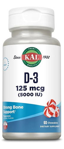 Kal | D-3 | 125mcg/5000 I.u | 60 Chewbs Tablets | Peppermint