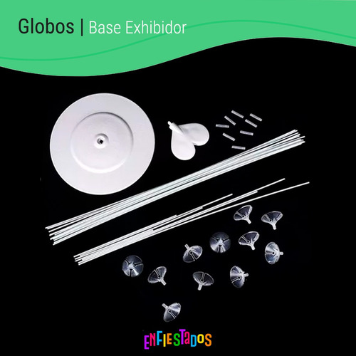 Base Soporte Porta Globos Con 11 Varillas Cotillon Cumple Blanco