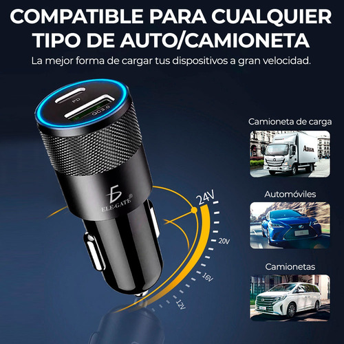 Turbo Cargador Qc3.0 Auto 2 Usb Carga Rápida Pd Tipo C 20w