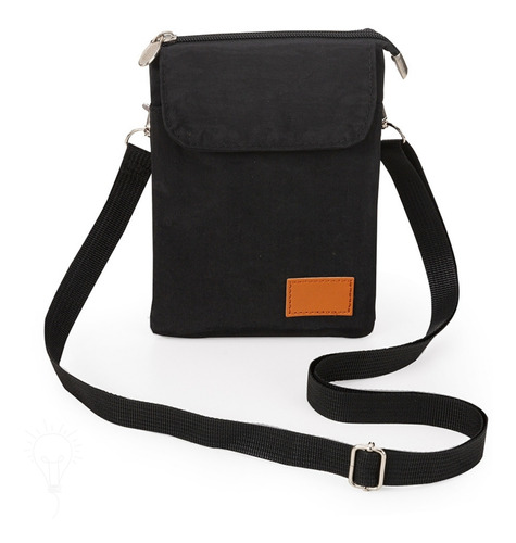 Bolsa Pequena Feminina Transversal Celular Nylon Impermeável Cor Preto Cor da correia de ombro Preto Desenho do tecido Liso