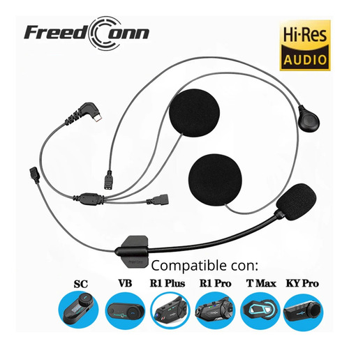 Audífonos y Micrófono Para Casco de Intercomunicador Auricular FreedConn Con Conector de 5 Pines, Micrófono Suave y Rígido, Color Negro, Modelos R1 Pro y Plus, T-Com Sc y Vb, T-Max S Pro, Ky Pro
