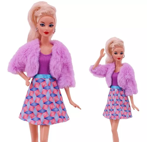 Roupa Oncinha P/ Boneca Barbie Vestido Bolsa Sapato Bota 05b