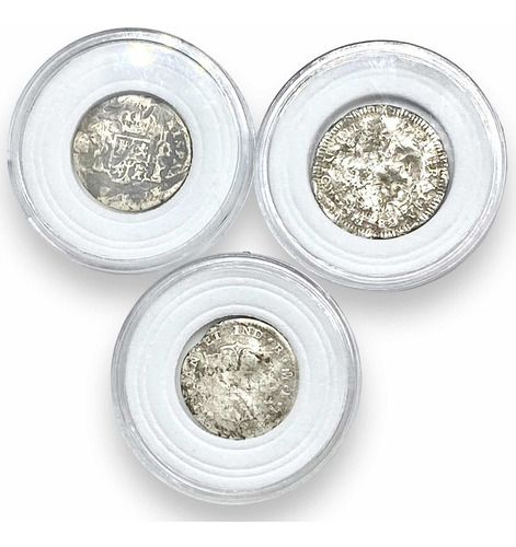 3 Monedas Coloniales De Plata De 1/2 Real 1700s 1800s