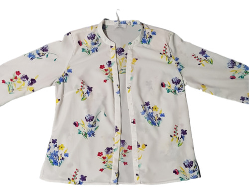 Blusa De Dama Antea Talla 44 Blanca Estampado Flores 