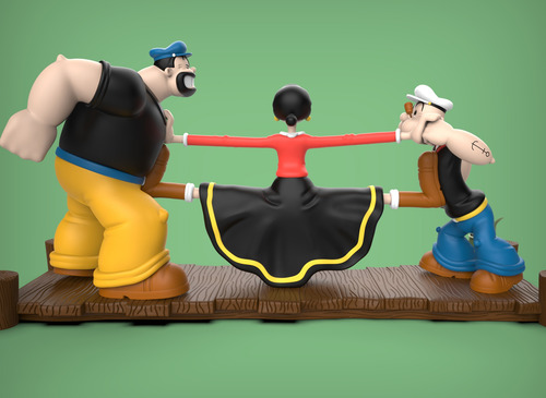 Figuras 3d Popeye El Marino Diorama Con Olivia Y Brutus