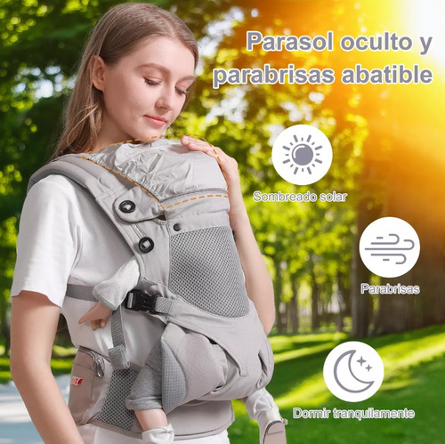 Cangurera de Bebé Ajustable Portátil Ergonomica Color Gris Juntang con Bolsa de Almacenamiento para Niños de 0-36