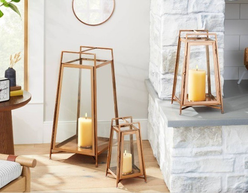 Porta Velas Farol Decorativo Acabado Cobre Envío Gratis