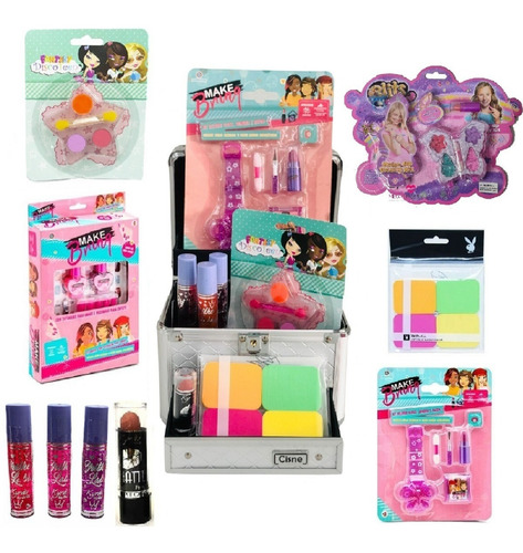 Maleta Infantil Kit Maquiagem Completo Batom Gloss Esponjas