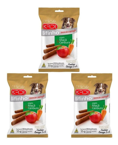 Bifinho P/ Cães Sabor Maçã E Cenoura 55g Kadi Kit 3 Unidades