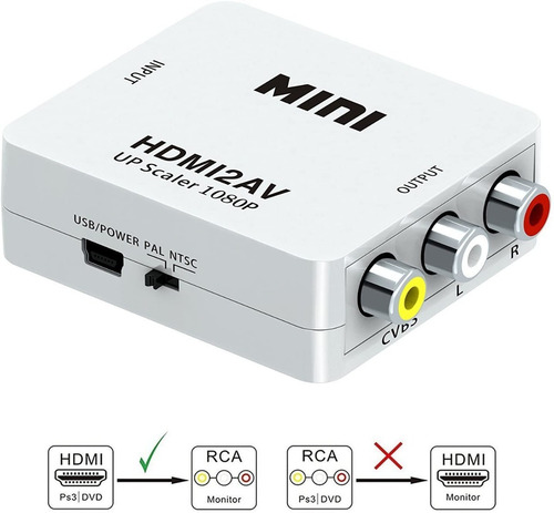 Imagen 1 de 8 de Adaptador Conversor Convertidor Hdmi A Rca Video Pal / Ntsc