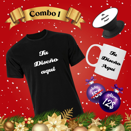 Combo Navideño, Franela, Taza Y Popsocket Personalizado