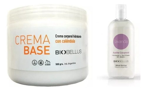 Kit Crema Base Masajes 500g + Aceite Lavanda 250ml Biobellus