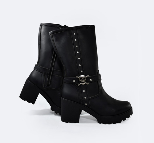 Botas Negras Rockeras 100% Piel Tanker Mujer New Rock  Punk