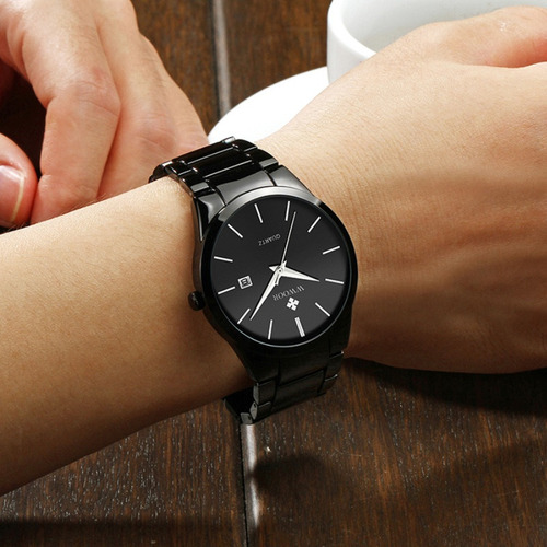 Relojes Wwoor Calendar Business de cuarzo impermeables con correa de color negro
