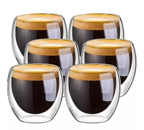Set 6 tazas vidrio café 85 ml con plato