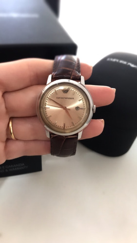 Relogio Emporio Armani Original Feminino Couro Marrom Fino