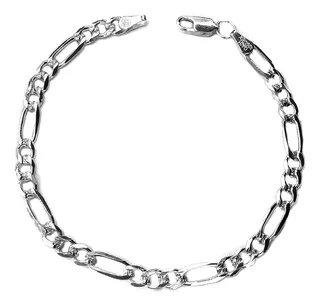 Pulsera Figaro Diamantada 100% Plata Fina Ley 925 Mexicana