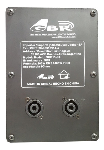 Bafle Subwoofer Parlante 15 Pulgadas Gbr 200w Rms