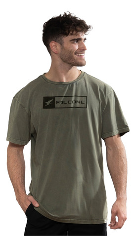 Polera Orgánica Acid-wash Rectangular Logo Verde Falcone