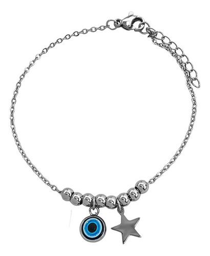 Pulsera Estrella / Ojo Turco Color / Bolitas 18+3 Cm C:7956