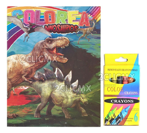 15 Libros Colorear + 15 Crayolas Fiesta Niño Dinosaurious