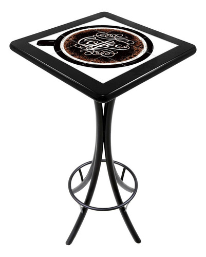 Mesa Madeira Azulejo Alta 2 Banquetas P/ Bar Sacada Varanda Cor Preta Lacada Café Desenho Do Tecido Das Cadeiras