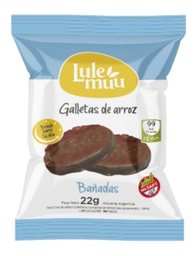 Galletas de arroz bañadas Lulemuu sin tacc pack por 12 unidades de 22g